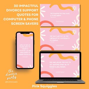 May include: Pink and yellow abstract shapes with white daisies on a pink background. The text "The purpose of our lives is to be happy" is displayed on the top image. The text "The only way out of the labyrinth of suffering is to forgive" is displayed on the middle image. The text "You are never too old to set another goal or to dream a new dream" is displayed on the bottom image. The text "Pink Squiggles" is displayed at the bottom of the image.