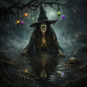 Impression d'art murale sorcière des marais – décor Dark Fantasy Marsh (téléchargement numérique)