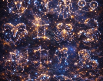 Arte de parede com constelações do zodíaco | Mapa estelar da astrologia celestial (Download digital)