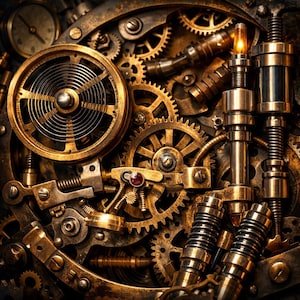 Steampunk Wand Kunstdruck – Das Herz aus Messing und die Zeit | Industrielle Uhrwerk Zahnräder für Moderne & Vintage Dekor