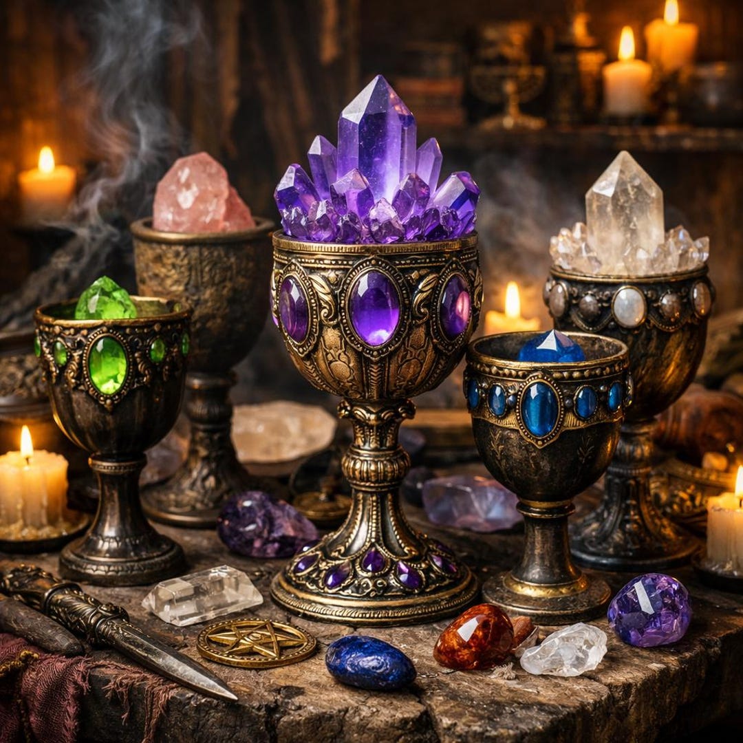 Crystal-inlaid Chalices Ritual Cup Collection 3D Digital Art Print Set ...