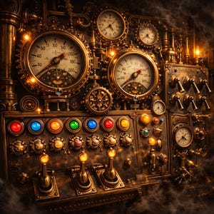 壁装飾やメーカー商品用のスチームパンクなビクトリア朝風コントロールパネルアート