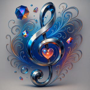 Metallic kunstafdruk met solsleutel | Abstract muziekontwerp (digitale download)