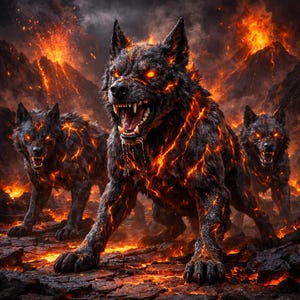 Infernal Hounds Hellfire 3D Art Print Set by Gemma Nigh