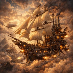 Steampunk Sky Galleon Art Print – Victorian Airship (Digital Download)
