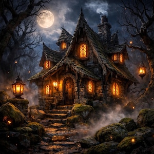 Láminas artísticas Moonwood Cottage: Decoración de fantasía oscura (descarga digital)