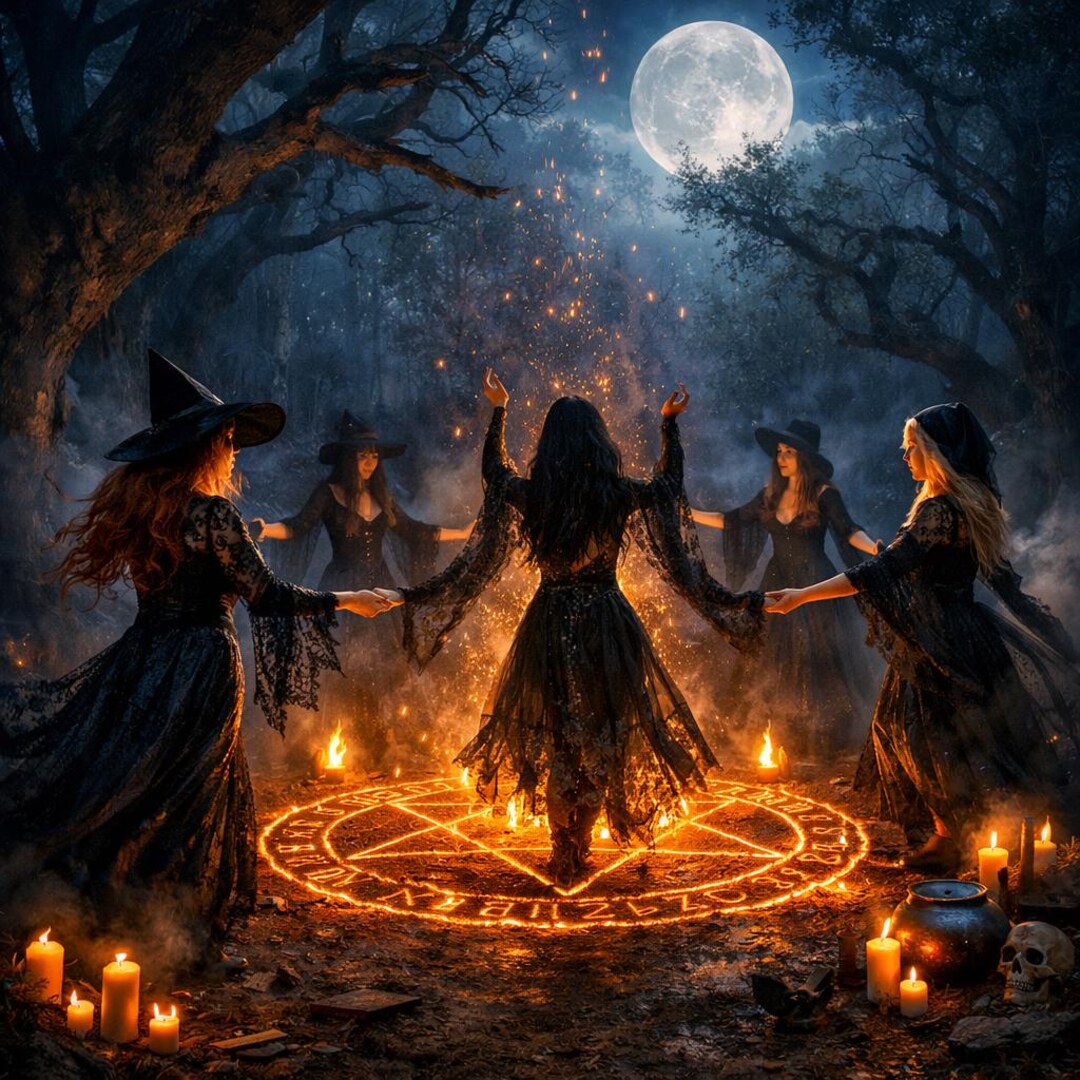 Coven Rituals Midnight Covenant Witch Ritual Print – Moonlit Coven Dark Fantasy ...