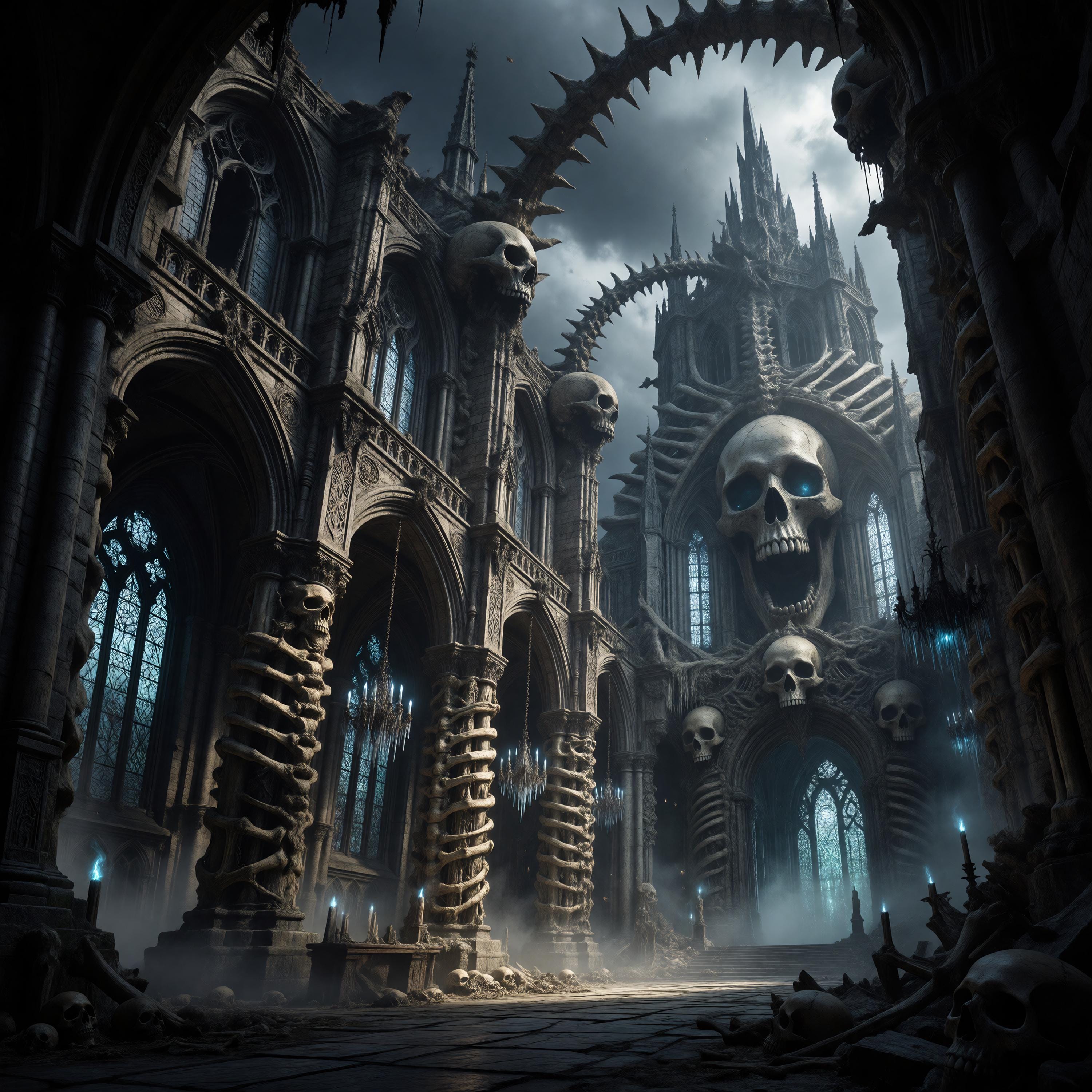 Gothic Cathedral Bone Art Print, Dark Fantasy Architecture Decor ...