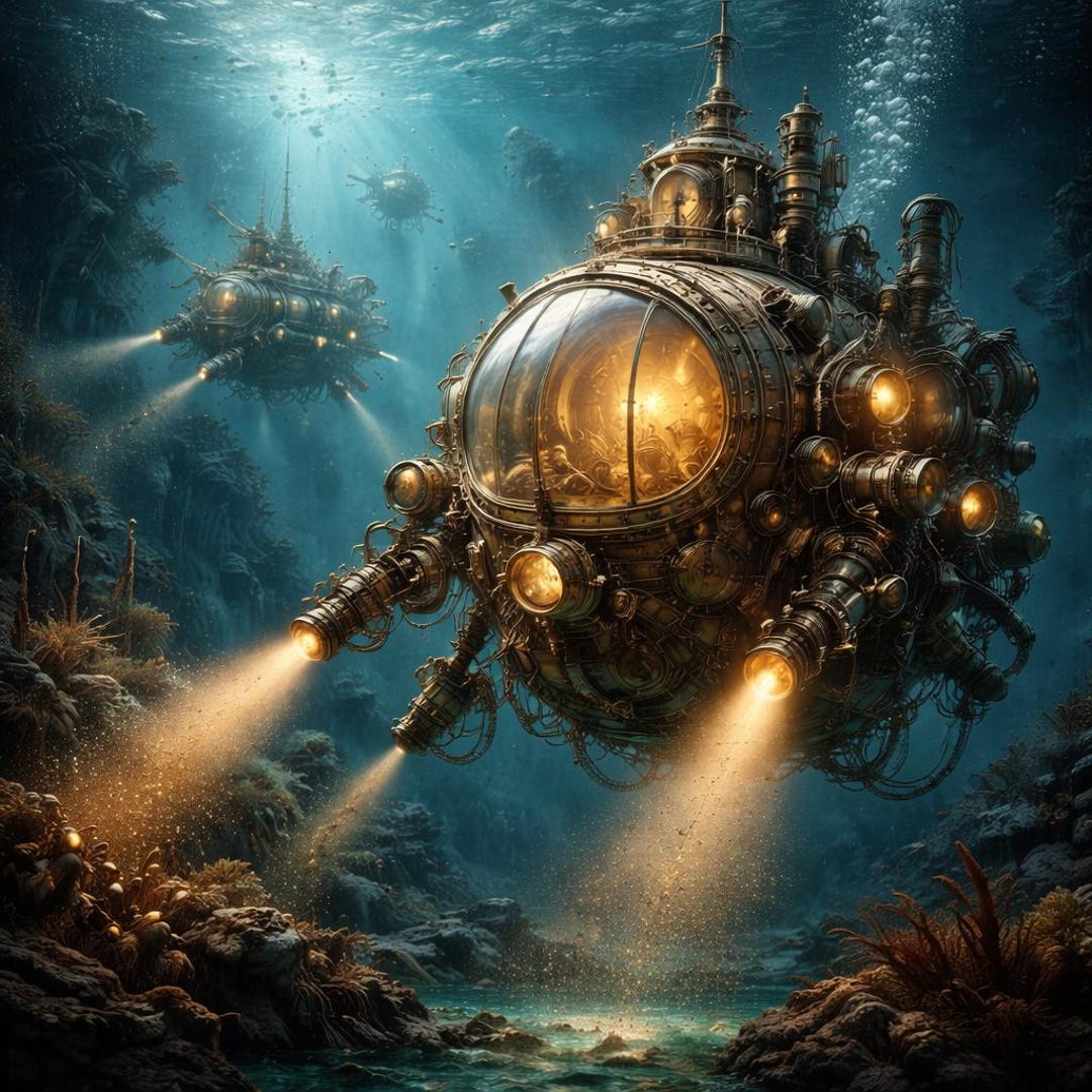Victorian Steampunk Submarine Art Print – Deep Sea Exploration Vessel ...