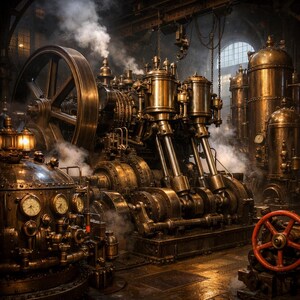 Decoración 3D de máquinas de vapor victorianas, impresiones de pared de maquinaria steampunk para coleccionistas