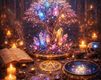 The Crystal Codex Grove – Mystical Crystal Ritual Art for Sacred & Fantasy Spaces