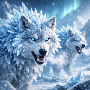 Frostwölfe des Kristallstarken Nordens – Fantasy 3D Kunstdruck