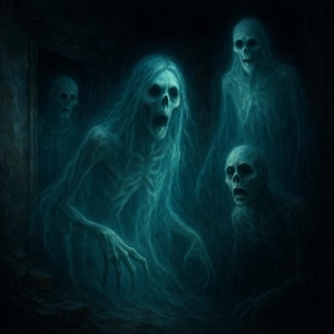 Whispers Between the Veil – Ghostly Apparitions Horror Wall Art Print, Dark Fantasy Supernatural Artwork