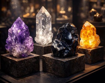 Raw Crystal Stone - Amethyst, Clear Quartz, Black Obsidian, Yellow Quartz