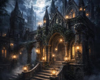 Gothic Cathedral Art Print | Dark Fantasy Castle Wall Decor (Digital Download)