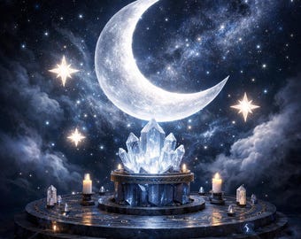 Crescent Moon Altar Art | Celestial Cosmos Print (Digital Download)
