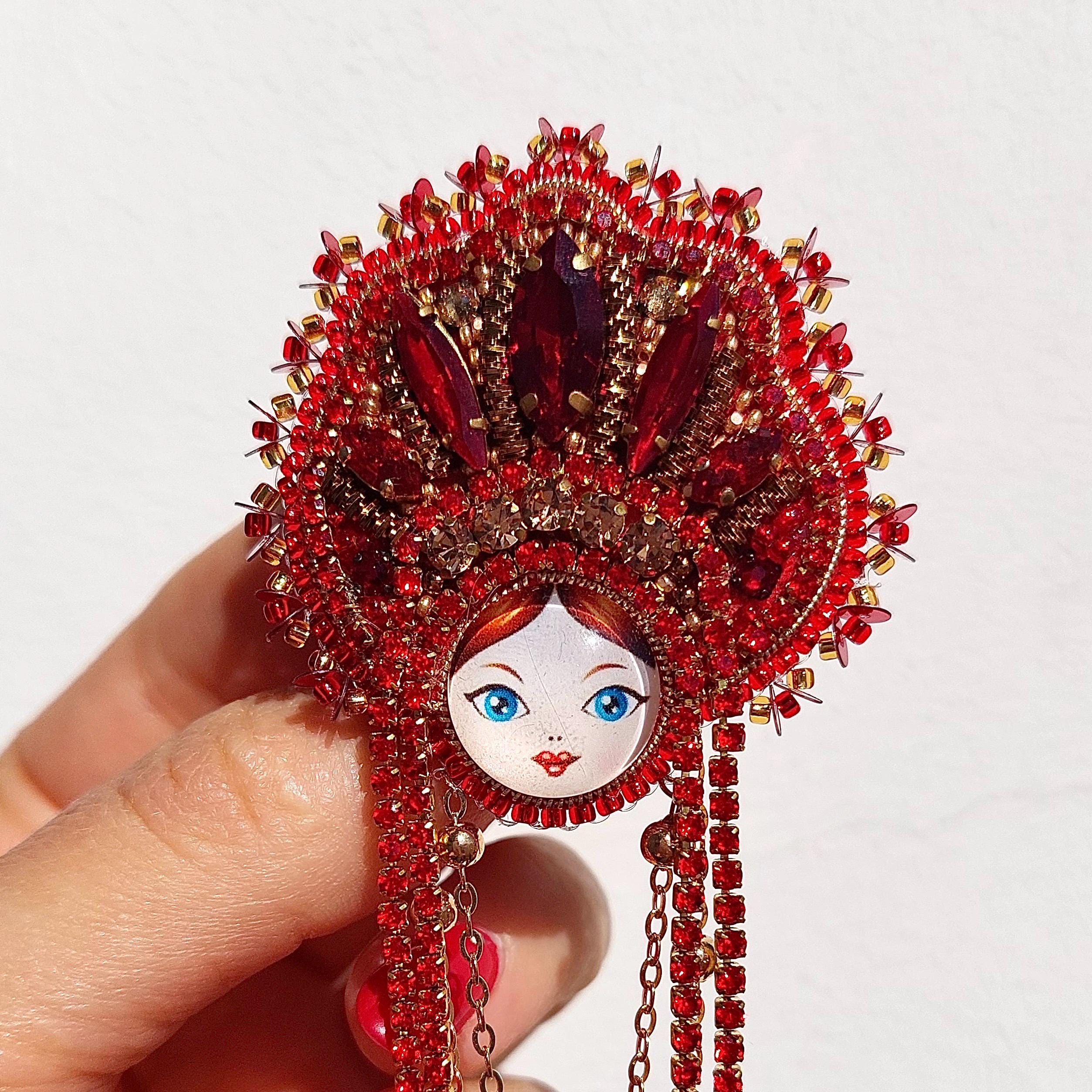 Broche avec Poupées/ broche russe Matriochka bleu/ Broche