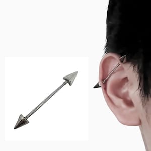 Non-Piercing 14G Fake Industrial Earring spike Barbell Stud Faux Piercing Body Jewelry 20mm-40mm