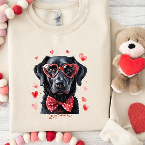 Black Lab Sweatshirt, Valentine&#39;s Day Sweatshirt, Personalized Valentine Sweater, Coquette Labrador Shirt, Dog Lover Gift, Dog Mom Gift