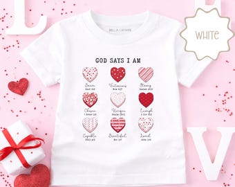 God Says I Am Valentine's Day Toddler T-Shirt: Faith-Based Heart Tee, Christian Kids Apparel, Scripture Inspired Gift