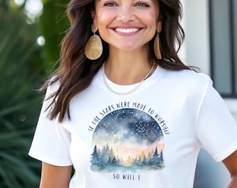 水彩画の夜空を描いたクリスチャンTシャツ：「もし星が崇拝のために作られたなら」