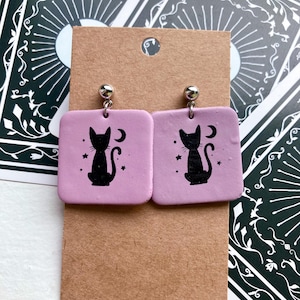 Black Cat Earrings: Witchy Polymer Clay Earrings