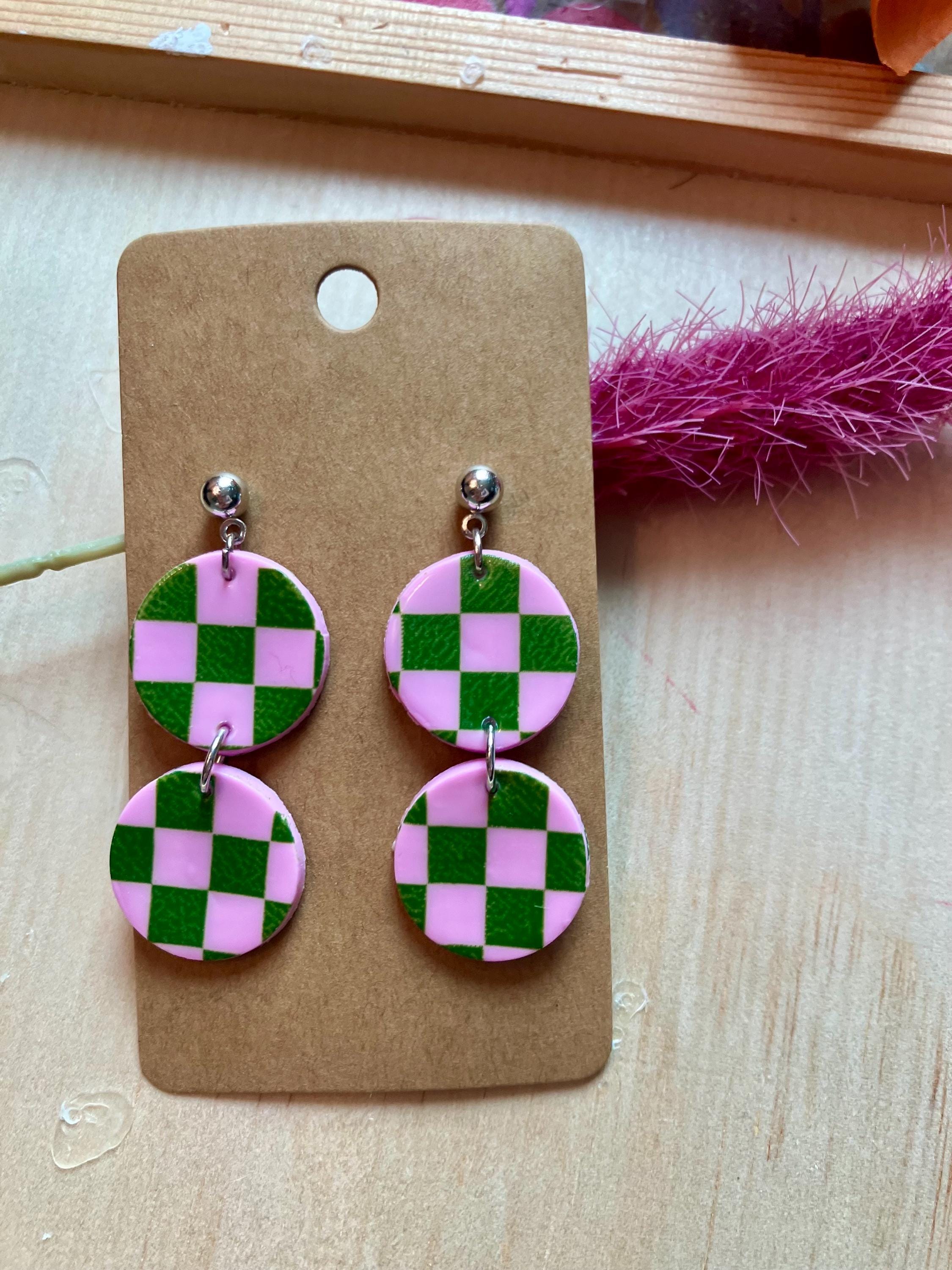 Pink and Green Checkered Stacked Mini Circles - Etsy