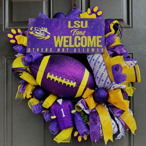 LSU Football Wreath: Purple and Gold, Game Day Decor