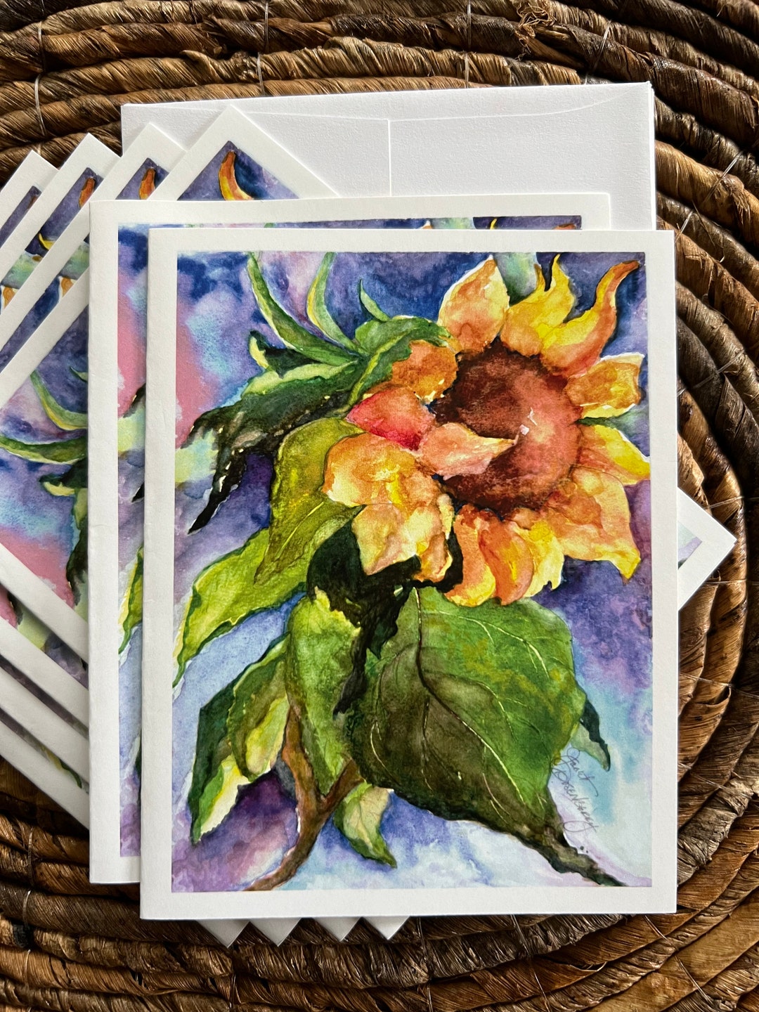 Sunflower Watercolor Note Card: Sunny Garden Art Print - Etsy