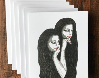 A Watercolor Made Into Blank Inside All Ocassion Cards Showing Two Fashionable Women Who Are Trendy and Love to Look Goody Janet Dosenberry