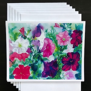 Fine Art Giclee Print Image Made Into Note Card With Colorful Floral Petunia Blooms Garden Pure Summer Time Beauty by Janet Dosenberry image 1