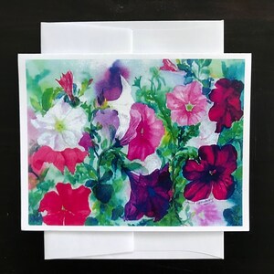 Fine Art Giclee Print Image Made Into Note Card With Colorful Floral Petunia Blooms Garden Pure Summer Time Beauty by Janet Dosenberry image 2