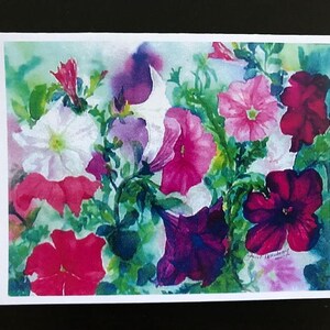 Fine Art Giclee Print Image Made Into Note Card With Colorful Floral Petunia Blooms Garden Pure Summer Time Beauty by Janet Dosenberry image 3