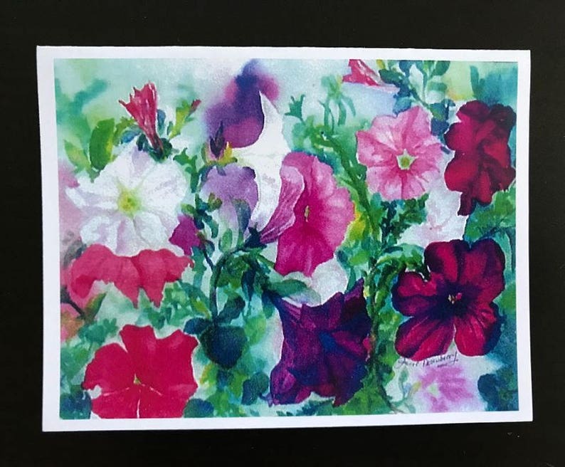 Fine Art Giclee Print Image Made Into Note Card With Colorful Floral Petunia Blooms Garden Pure Summer Time Beauty by Janet Dosenberry image 3