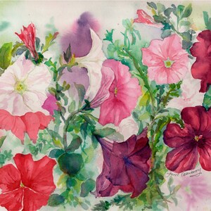 Fine Art Giclee Print Image Made Into Note Card With Colorful Floral Petunia Blooms Garden Pure Summer Time Beauty by Janet Dosenberry image 4