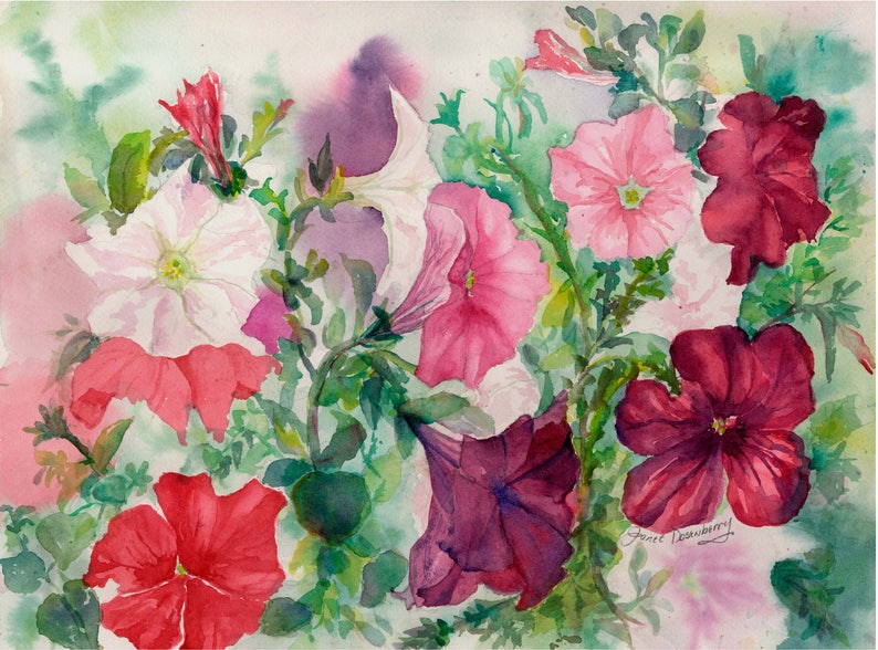 Fine Art Giclee Print Image Made Into Note Card With Colorful Floral Petunia Blooms Garden Pure Summer Time Beauty by Janet Dosenberry image 4