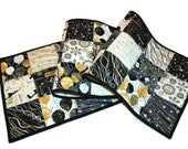 Black and White Quilted New Years Eve Party Table Runner, Quilted Reversible Celebration Wedding Table Decor, Quiltsy Handmade Patchwork