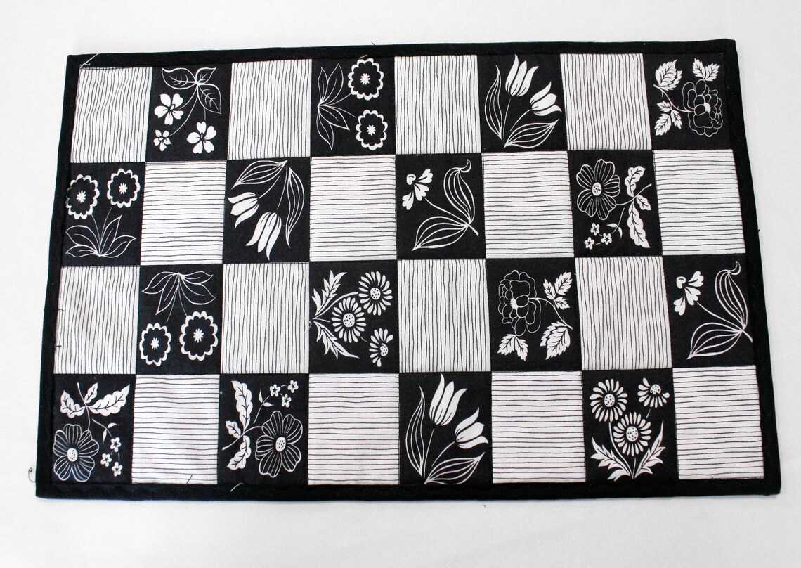 Black and White Placemats and Table Runner Quilted Table Etsy