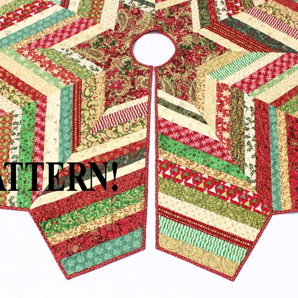 Quilted Christmas Tree Skirt PATTERN - Country Strings Tree Skirt, Foundation Pieced Christmas Quilt Pattern,