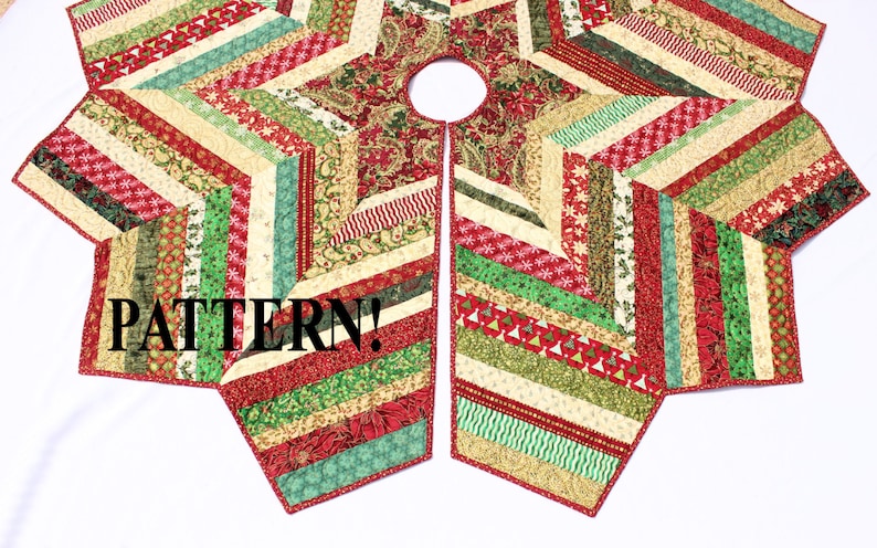 Quilted Christmas Tree Skirt PATTERN Country Strings Tree Skirt, Foundation Pieced Christmas Quilt Pattern, image 1