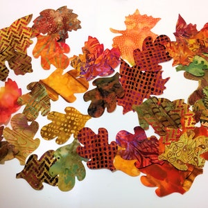 Batik Fabric Applique Iron on Autumn Leaves, Fall Leaves, Maple, Oak, Acorns, Gold, Rust, Green, Brown image 3