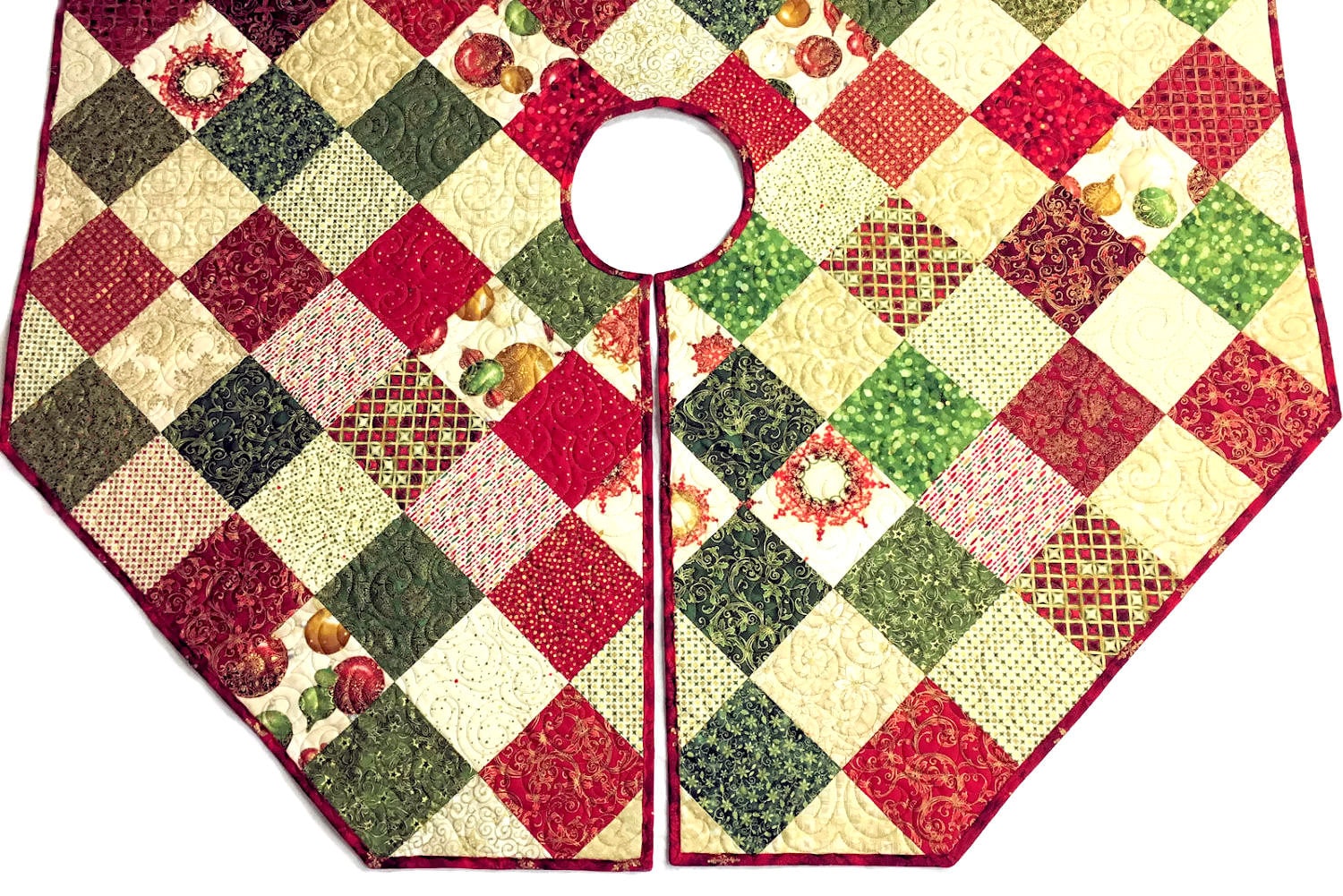 Octagon Quilted Christmas Tree Skirt Red and Gold Tree Skirt Etsy