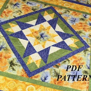 Quilted Star Table Topper PDF PATTERN, Star Wall Hanging, Quilted Table Cloth, Quiltsy Handmade Original Pattern