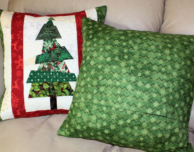 Quilted Christmas Pillows Set of Two Christmas Tree Quilted Etsy