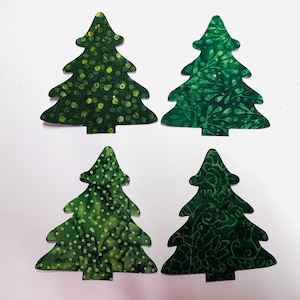 Five Fabric Pine Trees Applique Iron-Ons, Batik Christmas Trees or Winter Decor Sold in Sets of 5 ASSORTED pieces image 4