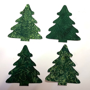 Five Fabric Pine Trees Applique Iron-Ons, Batik Christmas Trees or Winter Decor Sold in Sets of 5 ASSORTED pieces image 3