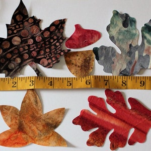 Batik Fabric Applique Iron on Autumn Leaves, Fall Leaves, Maple, Oak, Acorns, Gold, Rust, Green, Brown image 2