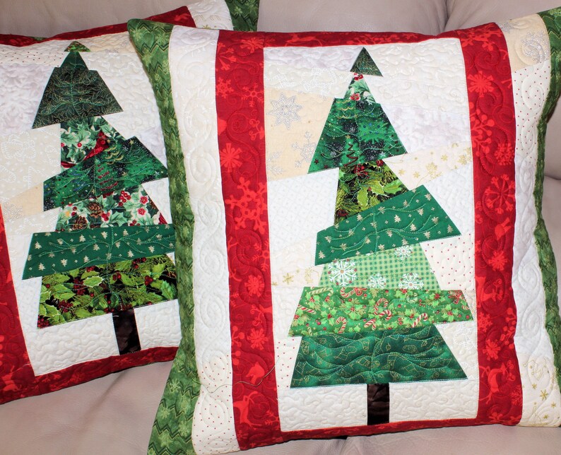 Quilted Christmas Pillows Set of Two Christmas Tree Quilted Etsy