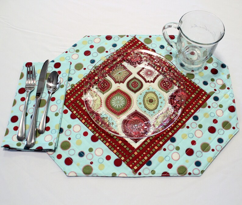 Christmas Placemats & Napkins Aqua Blue and Red Quilted ...
