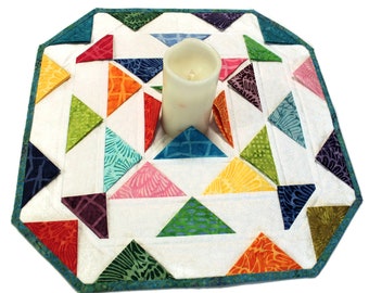 Batik Quilted Table Topper, 3-D Candle Mat, Batik Table Runner Quilt, Fabric Centerpiece, Handmade Patchwork